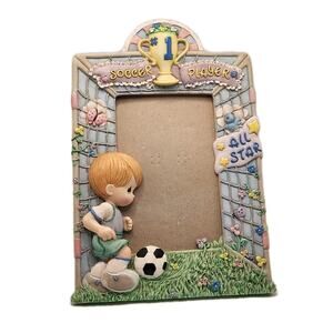 Precious Moments Porcelain #1 Boy Soccer Player Photo Frame All Star Kids Sport